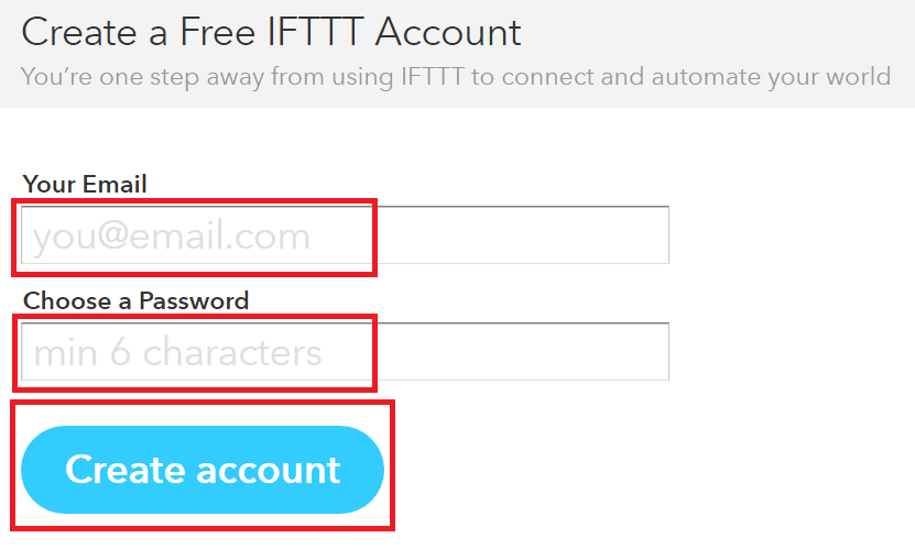 IFTTTのアカウント作成画面